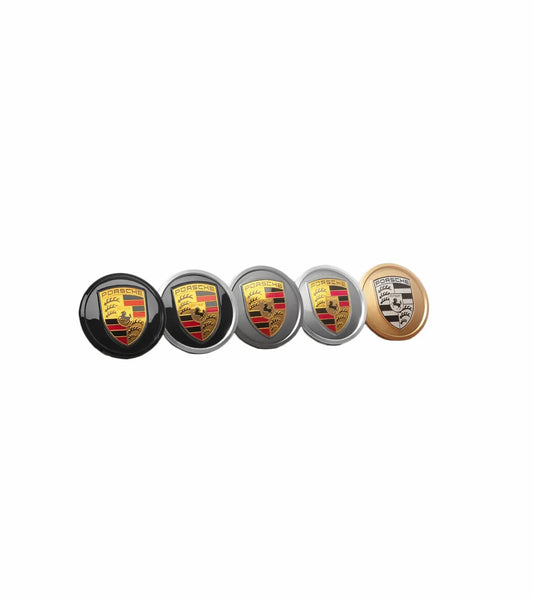 Porsche Design Porsche Wheel hub covers in Black (high-gloss) with colored Porsche Crest and ring in aluminium look