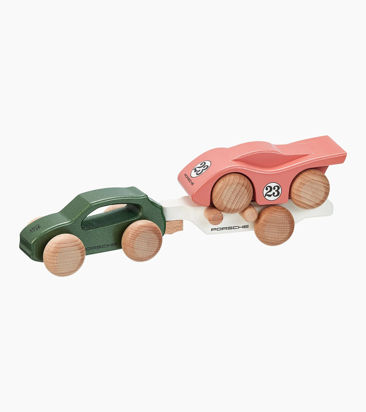 Porsche Design Macan wooden car with 917 trailer
